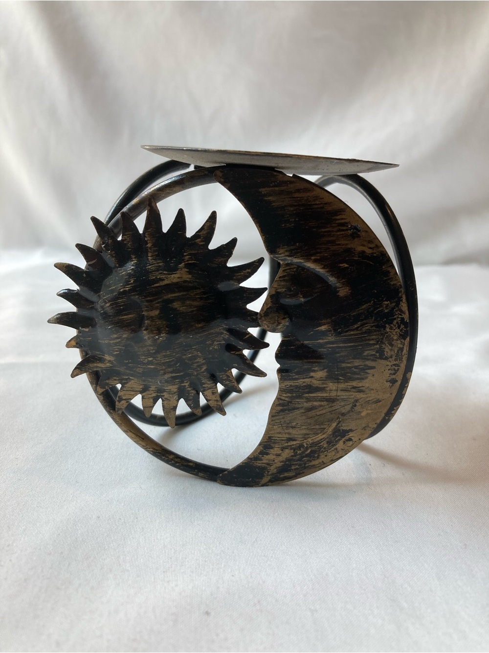 Celestial Sun Crescent Moon Candle Holder Metal Brushed Gold Witchy Spiritual